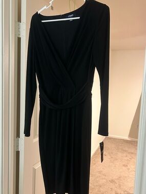 Chap’s Black Long-Sleeve Draped Wrap Midi Dress